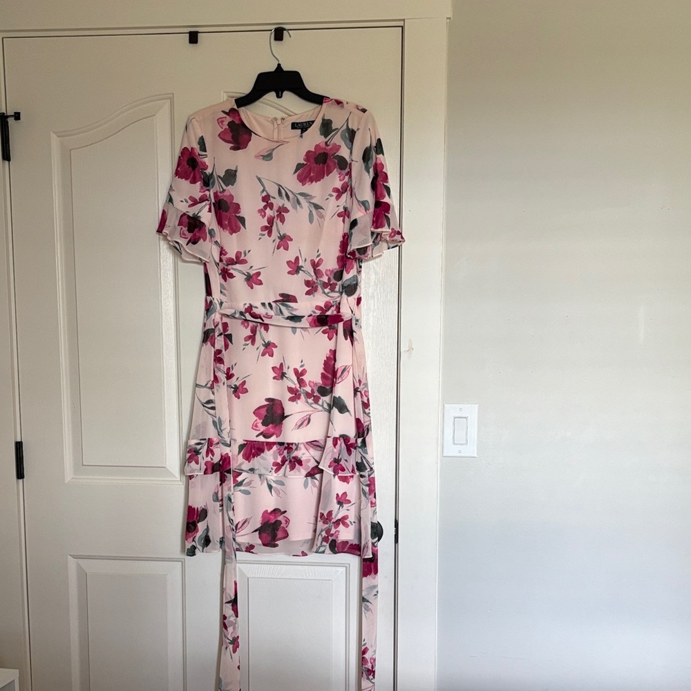 Ralph Lauren Blush and Magenta Floral Midi Dress